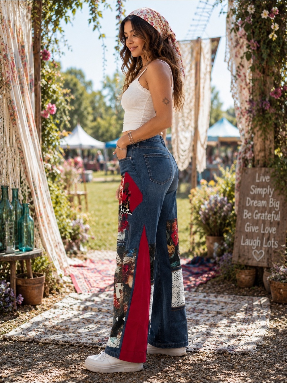You Are Loved Bohemian Patchwork Jeans | Handmade Wearable Art | 14 - Picture 3 of 16